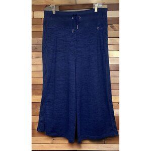 Calvin Klein Women Performance Blue Stretch Wide Leg Crop Pants Side Stripe Sz L